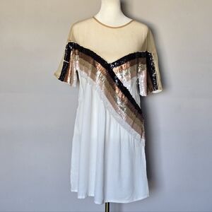 NBD Mireya Dress in Galactic Stripe Sequin with Sheer Top Size Medium